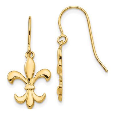 14K Yellow Gold Fleur de Lis Dangle Earrings