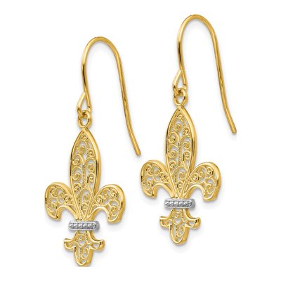 14K Yellow Gold Fleur de Lis Dangle Earrings – view 3