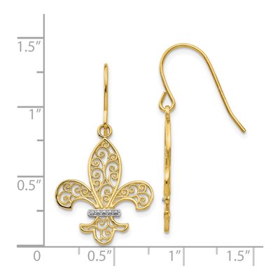 14K Yellow Gold Fleur de Lis Dangle Earrings – view 5