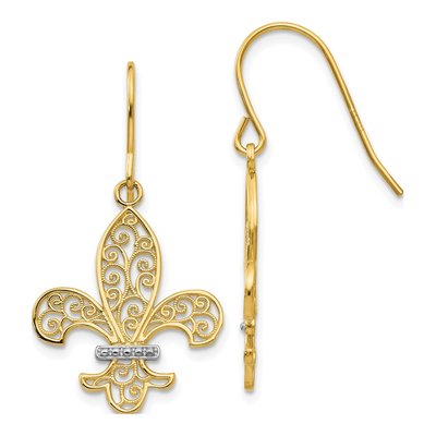 14K Yellow Gold Fleur de Lis Dangle Earrings