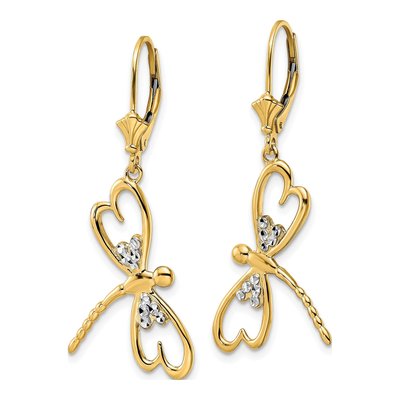 14K Yellow Gold Dragonfly Leverback Earrings – view 3