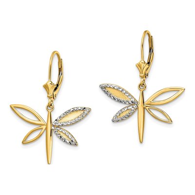 14K Yellow Gold Dragonfly Leverback Earrings – view 3