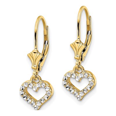 14K Yellow Gold Diamond-Cut Open Heart Leverback Earrings – view 3
