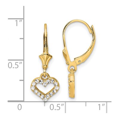 14K Yellow Gold Diamond-Cut Open Heart Leverback Earrings – view 5