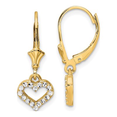 14K Yellow Gold Diamond-Cut Open Heart Leverback Earrings
