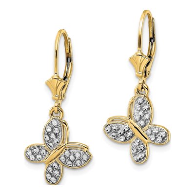 14K Yellow Gold Diamond-Cut Butterfly Leverback Earrings – view 3