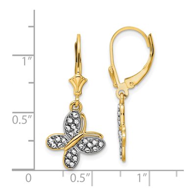 14K Yellow Gold Diamond-Cut Butterfly Leverback Earrings – view 5