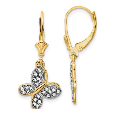 14K Yellow Gold Diamond-Cut Butterfly Leverback Earrings