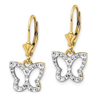 14K Yellow Gold Diamond-Cut Butterfly Leverback Earrings – view 3