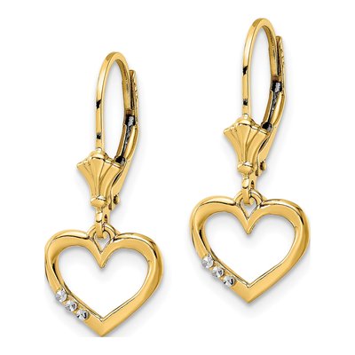 14K Yellow Gold Open Heart Leverback Earrings – view 3