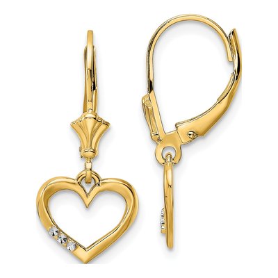 14K Yellow Gold Open Heart Leverback Earrings