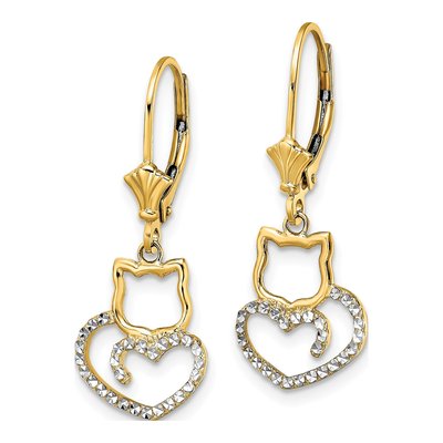 14K Yellow Gold Cat Heart Leverback Earrings – view 3