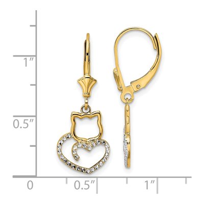 14K Yellow Gold Cat Heart Leverback Earrings – view 5