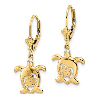 14K Yellow Gold Turtle Leverback Earrings – view 3
