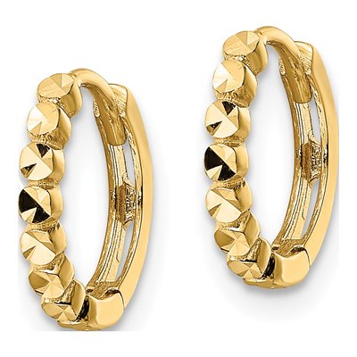 14K Yellow Gold 11mm Diamond-Cut Huggie Hoop Earrings – view 3