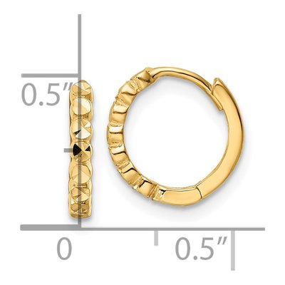14K Yellow Gold 11mm Diamond-Cut Huggie Hoop Earrings – view 5