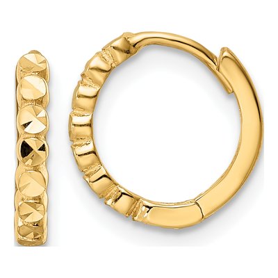 14K Yellow Gold 11mm Diamond-Cut Huggie Hoop Earrings