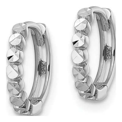 14K White Gold 11mm Diamond-Cut Huggie Hoop Earrings – view 3