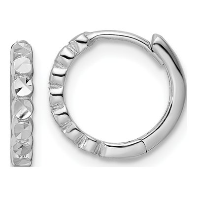 14K White Gold 11mm Diamond-Cut Huggie Hoop Earrings