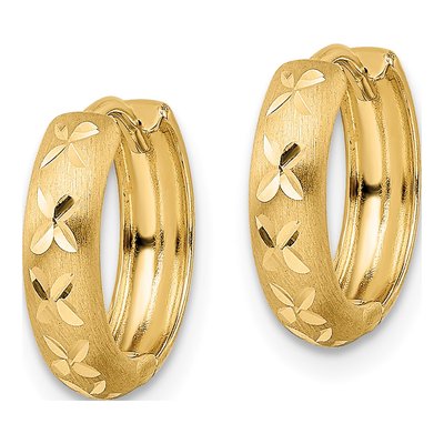 14K Yellow Gold 13mm Diamond-Cut Huggie Hoop Earrings – view 3