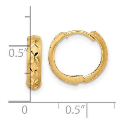 14K Yellow Gold 13mm Diamond-Cut Huggie Hoop Earrings – view 5