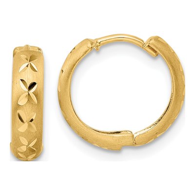 14K Yellow Gold 13mm Diamond-Cut Huggie Hoop Earrings