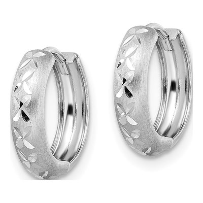 14K White Gold 13mm Diamond-Cut Huggie Hoop Earrings – view 3
