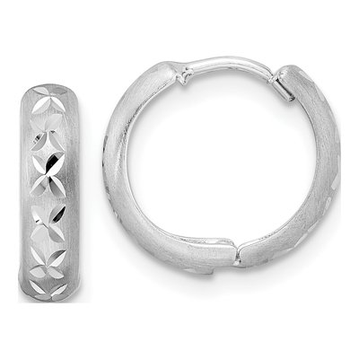 14K White Gold 13mm Diamond-Cut Huggie Hoop Earrings
