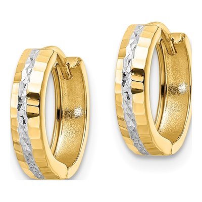 14K Yellow Gold 12mm Diamond-Cut Huggie Hoop Earrings – view 3