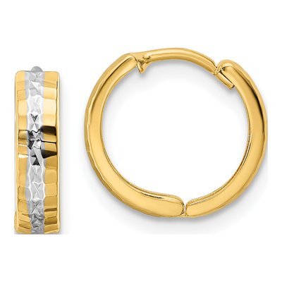 14K Yellow Gold 12mm Diamond-Cut Huggie Hoop Earrings