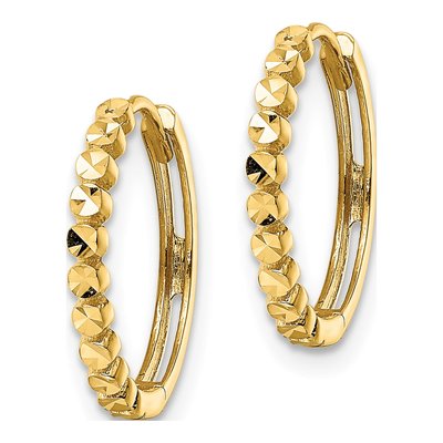 14K Yellow Gold 16mm Diamond-Cut Huggie Hoop Earrings – view 3
