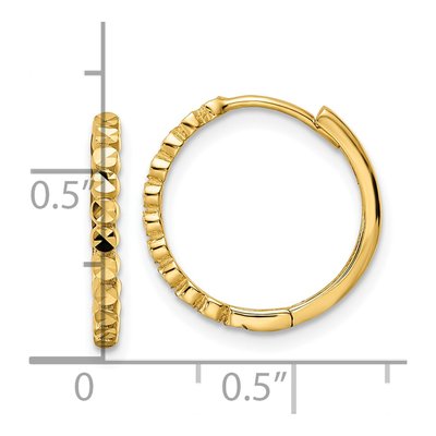 14K Yellow Gold 16mm Diamond-Cut Huggie Hoop Earrings – view 5