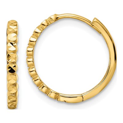 14K Yellow Gold 16mm Diamond-Cut Huggie Hoop Earrings