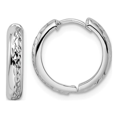 14K White Gold 15mm Huggie Hoop Earrings