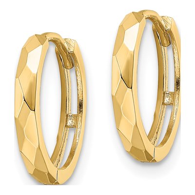 14K Yellow Gold 14mm Faceted Huggie Hoop Earrings – view 3