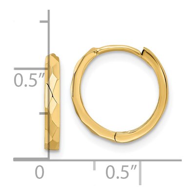 14K Yellow Gold 14mm Faceted Huggie Hoop Earrings – view 5