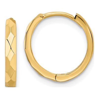 14K Yellow Gold 14mm Faceted Huggie Hoop Earrings
