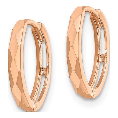14K Rose Gold 14mm Faceted Huggie Hoop Earrings – view 3