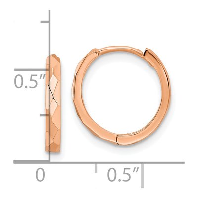 14K Rose Gold 14mm Faceted Huggie Hoop Earrings – view 5