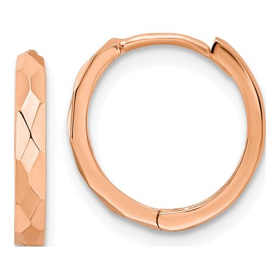 14K Rose Gold 14mm Faceted Huggie Hoop Earrings