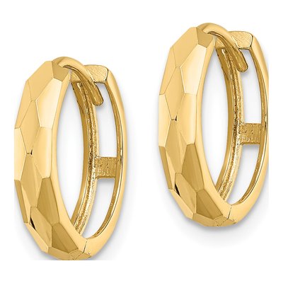 14K Yellow Gold 15mm Faceted Huggie Hoop Earrings – view 3