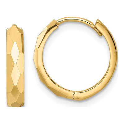 14K Yellow Gold 15mm Faceted Huggie Hoop Earrings
