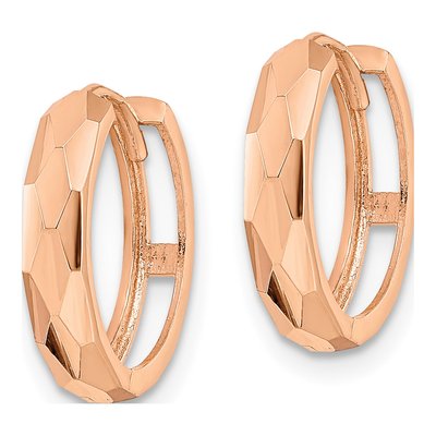 14K Rose Gold 15mm Faceted Huggie Hoop Earrings – view 3