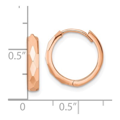 14K Rose Gold 15mm Faceted Huggie Hoop Earrings – view 5