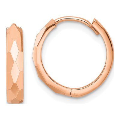14K Rose Gold 15mm Faceted Huggie Hoop Earrings
