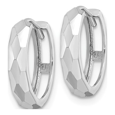 14K White Gold 15mm Diamond-Cut Huggie Hoop Earrings – view 3