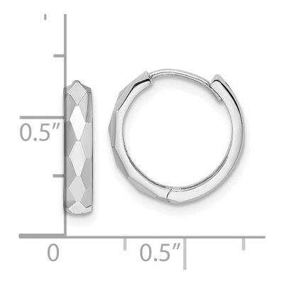 14K White Gold 15mm Diamond-Cut Huggie Hoop Earrings – view 5
