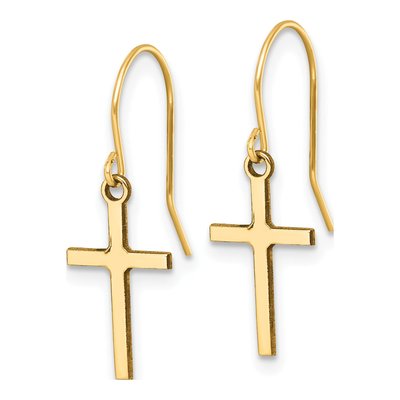 14K Yellow Gold Cross French Hook Dangle Earrings – view 3