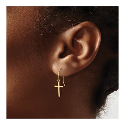 14K Yellow Gold Cross French Hook Dangle Earrings – view 4