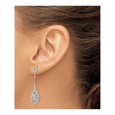 14K White Gold Filigree Medallion Dangle Earrings – view 4